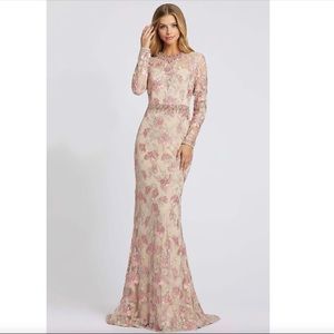 Mac duggal pink lace beaded embellished long sleeves dress  prom / formal gown